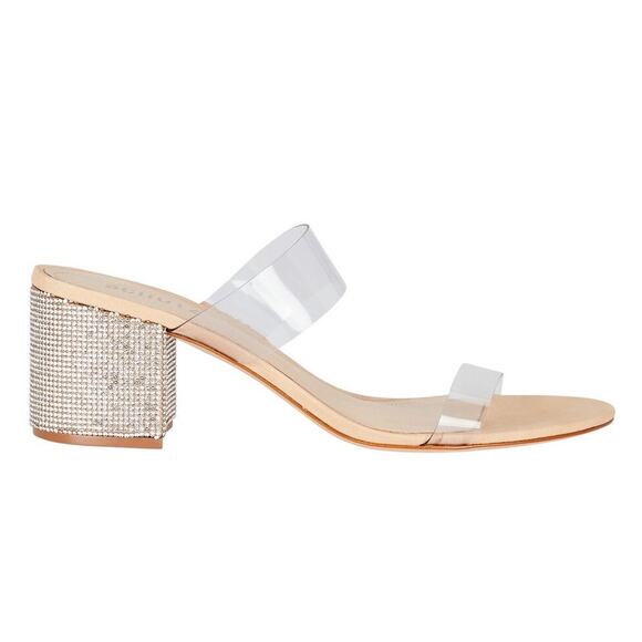 NEW SCHUTZ Victorie PVC Crystal Transparent Strap Leather Mule Sandals Beige 6B - Picture 1 of 11